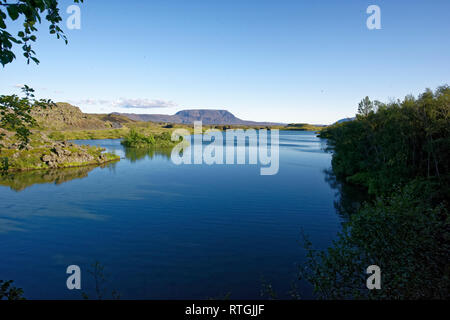 Vulkanische Felsformationen aus Lava-Röhren bei Dimmuborgir am See Myvatn, Island Stockfoto