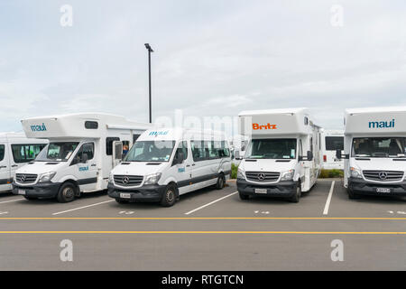 Wohnmobile und Camper in ein Depot in Christchurch, Neuseeland geparkt Stockfoto