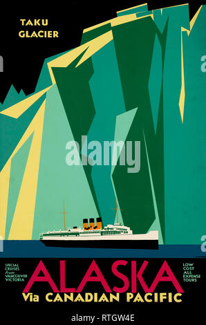 Vintage Travel Poster für Alaska, USA, von der Canadian Pacific Stockfoto