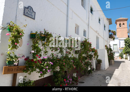 Calle Ancha in Mairena, ein kleines Dorf auf einem Hügel in der Region Alpujarras in Andalucia, Spanien Stockfoto