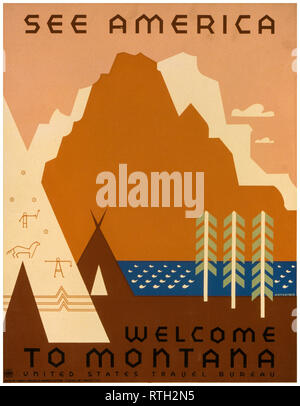 Siehe Amerika, Willkommen in Montana, Vintage Travel Poster, Rothstein, 1936-1938 Stockfoto