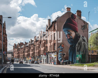 Wandgemälde mit einem modernen St. Mungo, an der High Street in Glasgow. Stockfoto