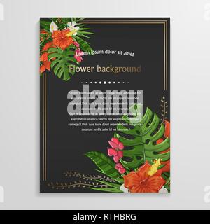 Tropischen Hintergrund mit Blumen und Blätter Stock Vektor