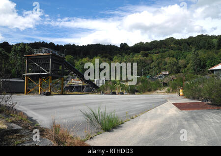 Kohle hopper auf der Website von der Terrasse Mine von Crusader Kohle in der West Coast Stadt Reefton besessen. Stockfoto