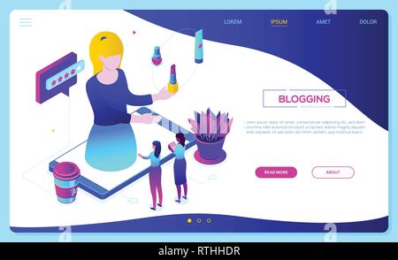 Blogging online - Moderne bunte isometrische Vektor Web Banner Stock Vektor