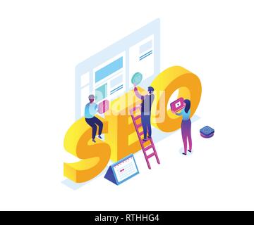 Seo Optimierung - Moderne bunte isometrische Vector Illustration Stock Vektor