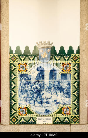 Azulejo Panels am Bahnhof Plattform in Évora, Alentejo, Portugal Stockfoto