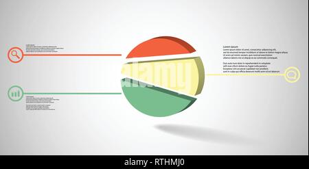 3D-Illustration Infografik Vorlage. Die geprägte Kreis wird nach dem Zufallsprinzip in drei Teile gegliedert. Objekt ist auf grau weiß Hintergrund angeordnet. Farbe Stock Vektor