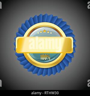 Die bunten goldenen Abzeichen Medaille. Hellen blauen Etikett Stock Vektor