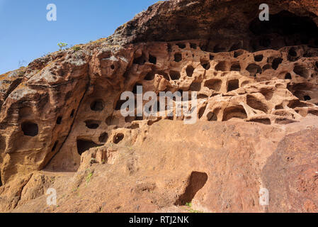 Cenobio de Valeron, archäologischen Stätten, Höhlen der Ureinwohner in Gran Canaria, Kanarische Inseln. Stockfoto