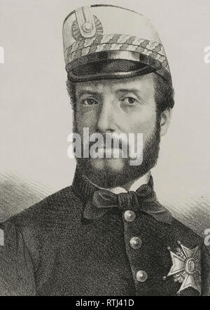 Juan Prim, 1 Marquis von los Castillejos (1814-1870). Spanisch militärischer Führer und Politiker. Zeichnung von Llanta (Fl. 1866 - 1872). Lithographie, Detail. Crónica de España, Historia y Ilustrada Descriptiva de Sus Provincias. Katalonien. 1866. Stockfoto