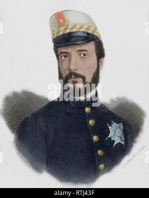 Juan Prim, 1 Marquis von los Castillejos (1814-1870). Spanisch militärischer Führer und Politiker. Zeichnung von Llanta (Fl. 1866 - 1872). Die Lithographie. Später Färbung. Crónica de España, Historia y Ilustrada Descriptiva de Sus Provincias. Katalonien. 1866. Stockfoto