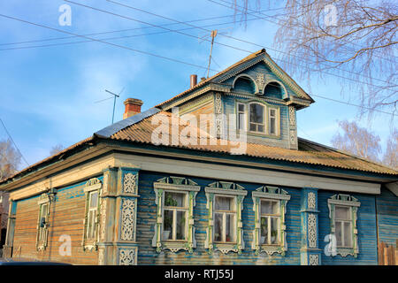 Altes Holzhaus, Balakhna, Gebiet Nischni Nowgorod, Russland Stockfoto