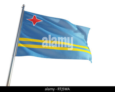 Aruba Flagge im Wind, isolierten weißen Hintergrund. High Definition Stockfoto