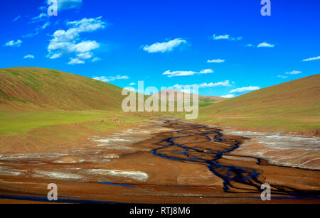 Landschaft vom Zug der Trans-Tibet-Eisenbahn, Tibet, China Stockfoto