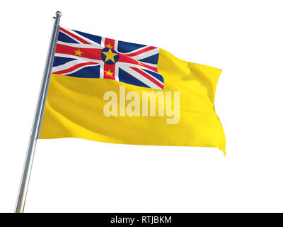 Niue National Flagge im Wind, isolierten weißen Hintergrund. High Definition Stockfoto