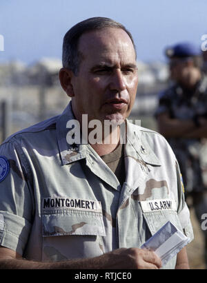 17. Oktober 1993 Major General Thomas Montgomery (Kommandant der amerikanischen Truppen in Somalia) Im UNOSOM HQ Compound in Mogadischu. Stockfoto