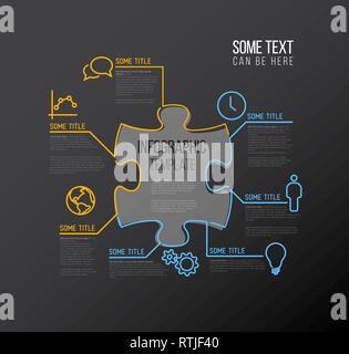 Vektor puzzle Infografik Berichtsvorlage von Linien und Symbole - dunkelblau und gelb Version vorgenommen. Stock Vektor