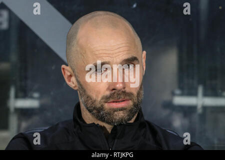 12. Januar 2019, kcom Stadion, Hull, England; Sky Bet Meisterschaft, Hull City vs Rotherham United; Paul Warne Manager von Rotherham United Credit: Mark Cosgrove/News Bilder der Englischen Football League Bilder unterliegen DataCo Lizenz Stockfoto