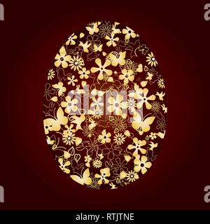 Dekorativ Ostern goldene Ei auf braunem Hintergrund, Vector Illustration Stock Vektor