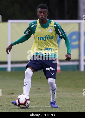 Sao Paulo, Brasilien. 1. März, 2019. Der Spieler Vitão, von SE Palmeiras, während der Ausbildung, bei der Fußball-Akademie. (Foto: Cesar Greco/Fotoarena) Stockfoto