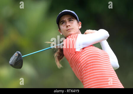 Singapur. 2 Mär, 2019. Azahara Munoz von Spanien T-Stücke weg in der 9. Bohrung während der dritten Runde der Frauen-WM im Tanjong Kurs, Sentosa Golf Club. Credit: Paul Miller/ZUMA Draht/Alamy leben Nachrichten Stockfoto