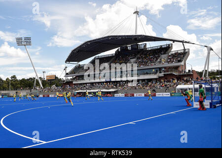 2. März 2019, Sydney Olympic Park Hockey Centre, Sydney, Australien; FIH Mens Pro League Hockey, Australien im Vergleich zu Spanien; Australien Spieler Aufwärmen vor dem Spiel Stockfoto