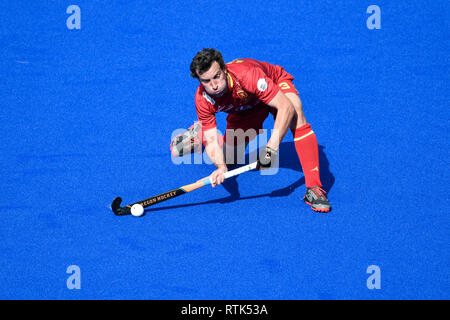 2. März 2019, Sydney Olympic Park Hockey Centre, Sydney, Australien; FIH Mens Pro League Hockey, Australien im Vergleich zu Spanien; Sergi Enrique von Spanien passt den Ball Stockfoto