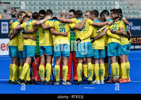 2. März 2019, Sydney Olympic Park Hockey Centre, Sydney, Australien; FIH Mens Pro League Hockey, Australien gegen Spanien, Australien in der Unordnung vor dem Spiel Stockfoto