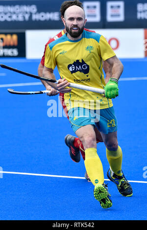 2. März 2019, Sydney Olympic Park Hockey Centre, Sydney, Australien; FIH Mens Pro League Hockey, Australien im Vergleich zu Spanien; Matthäus Swann von Australien Stockfoto