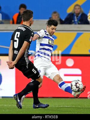 Duisburg, Deutschland. 01 Mär, 2019. firo: 01.03.2019 Fußball, 2. Bundesliga, Saison 2018/2019 MSV Duisburg - 1. FC Magdeburg Moritz Stoppelkamp (Nr. 33, MSV Duisburg) Kreuze in die. | Verwendung der weltweiten Kredit: dpa/Alamy leben Nachrichten Stockfoto