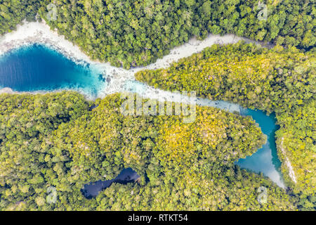 Luftaufnahme von Raja Ampat Inseln, West Papua, Indonesien, Pazifischer Ozean Stockfoto