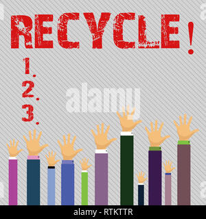 Konzeptionelle Hand schreiben Papierkorb angezeigt. Business Foto Text Umwandlung von Abfällen in wiederverwendbare Material Stockfoto