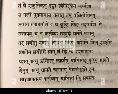 Eine alte buddhistische Text in Sanskrit eingraviert in einem Buch bei Swayambhunath Stockfoto