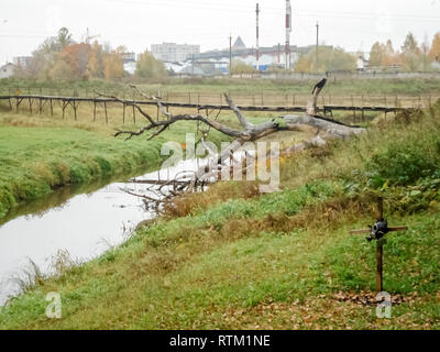 Kreuz Grab stalker in der Sperrzone. Kreuz Grab stalker in der Sperrzone. Stockfoto