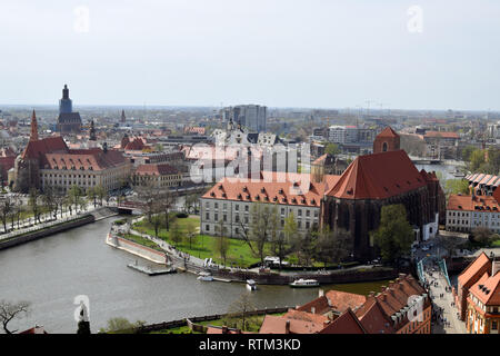 Kirche der Seligen Jungfrau Maria. Sand Island. Luftaufnahme, Wroclaw, Polen. Stockfoto