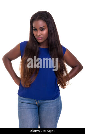 Studio shot eines traurigen afrikanische Frau, über Weiß isoliert Stockfoto