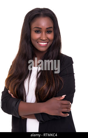 Schönen African Business Frau posiert auf weißem Hintergrund Stockfoto