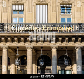 Comedie Francaise Fassade in Paris. Stockfoto