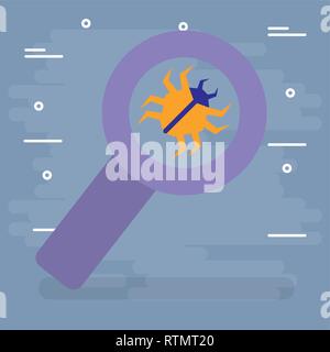 Fehler Tier mit Lupe Vector Illustration Design Stock Vektor