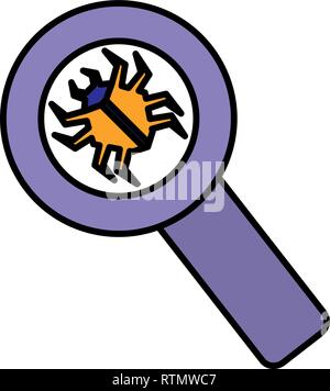 Fehler Tier mit Lupe Vector Illustration Design Stock Vektor