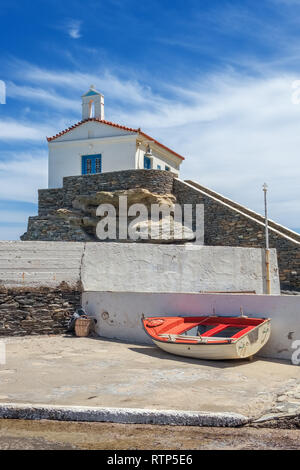 Traditionelle Kapelle Panagia Thalassini in der Chora Stadt der Insel Andros, Kykladen, Griechenland Stockfoto
