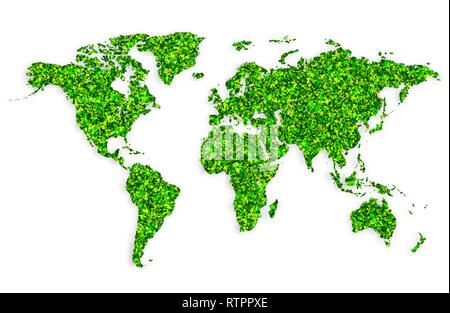 Grüne Welt Karte auf weißem Hintergrund Vektor Stock Vektor
