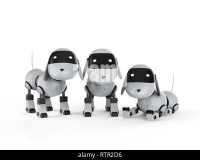3D-Rendering Group der Hund Roboter auf weißem Hintergrund Stockfoto