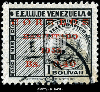 Briefmarke aus Venezuela im Telegraph Briefmarken überdruckt Serie 1952 ausgestellt Stockfoto