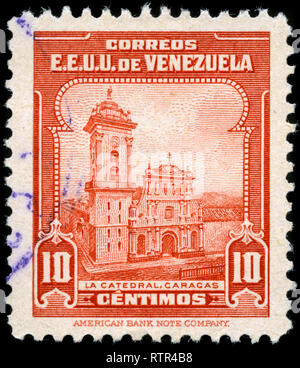 Briefmarke aus Venezuela in der Kathedrale von Caracas Serie 1947 ausgestellt Stockfoto