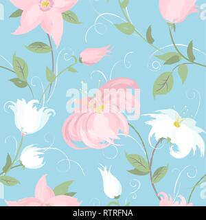 Vektor nahtlose blauen Hintergrund mit Frühling Blumen Stock Vektor