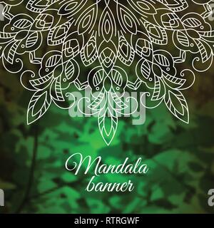 Mandala am grünen Blätter Natur Hintergrund. Vektor boho Mandala. Yoga Template, Psychedelic, Psychologie Stock Vektor