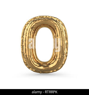 Golden Ziffer Null aus aufblasbaren Ballon auf weißem Hintergrund. 3D-Rendering Stockfoto