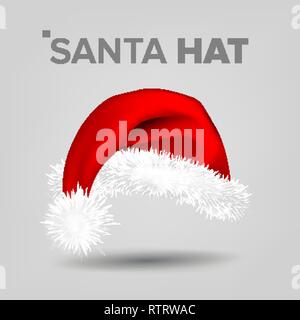 Rote Weihnachtsmütze Vektor. Tracht. Winter Symbol. Dezember unterzeichnen. Santa Claus Holiday Red und White Cap. Winter Weihnachten Design. Isoliert Stock Vektor